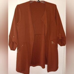 Womens brown cardigan with gold zippers
